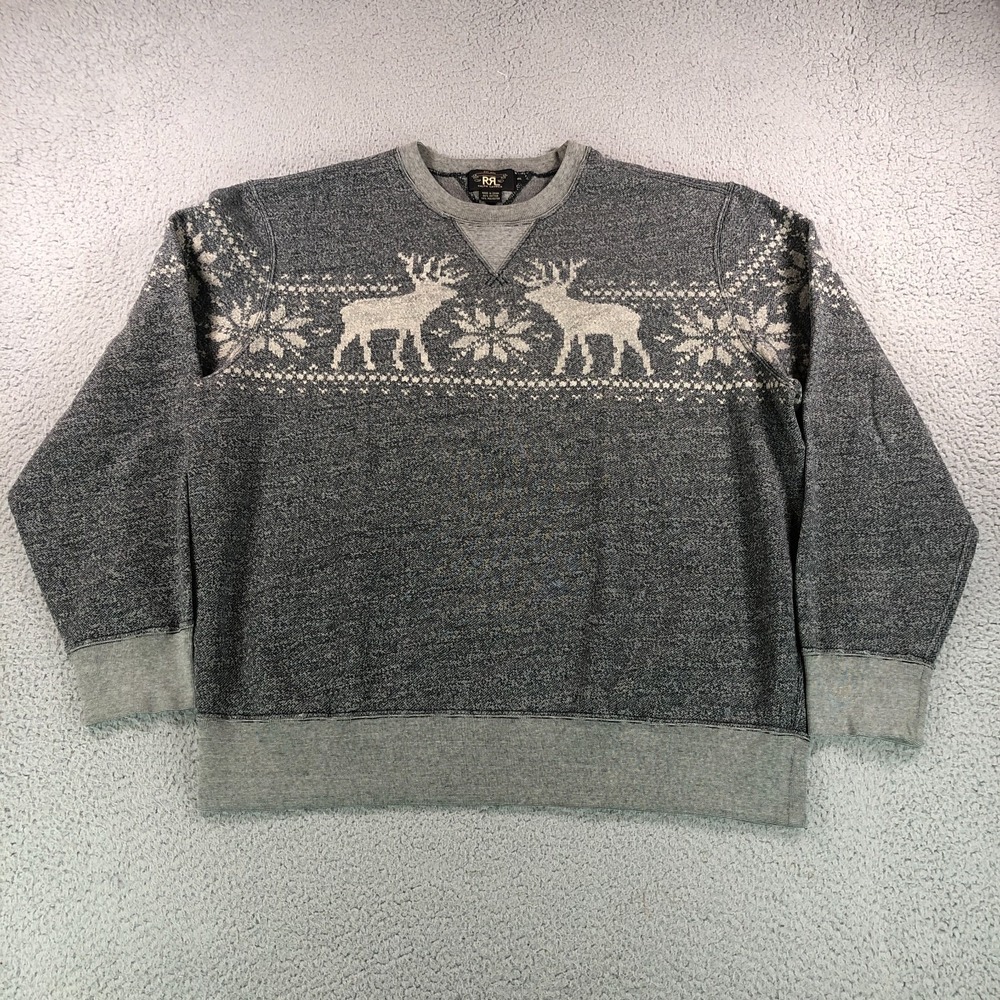 RRL Ralph Lauren Sweatshirt Adult 2XL Gray Fair‎ Isle Nordic Crewneck Fleece